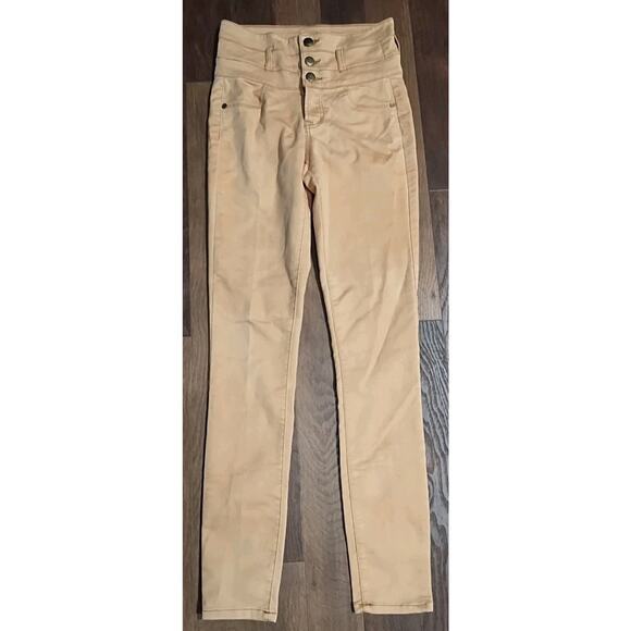 REFUGE SUPER SKINNY HI-WAIST WOMENS Mustard DENIM JEANS Size 2 XS Button Sailor - Picture 1 of 5